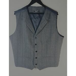 Paul Jones Men XL Waistcoat Vest Grey Herringbone Wool Blend 5 Button Pocket